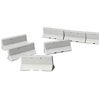 White plastic L-shaped corner brackets shown in multiple sizes on a light gray background, with a dimension label indicating 2cm / 0.79inch.
