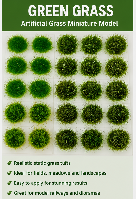 Green Grass Tufts – Miniature Static Grass Landscape Tufts (40 Mixed Shades)