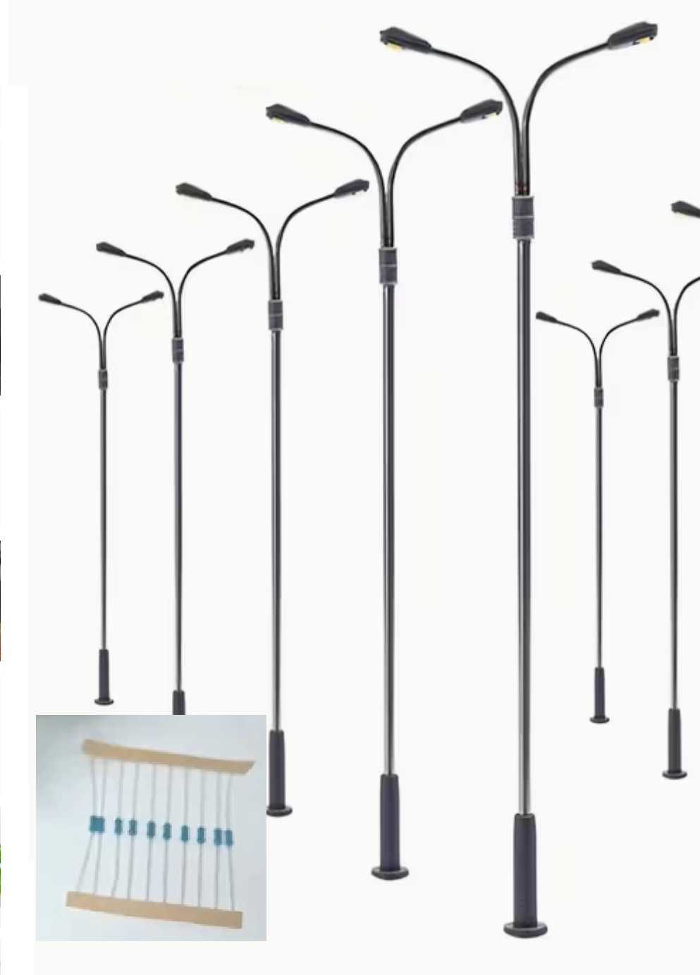 Two-Head Warm White Street/Industrial Lights Pack 5 with 12V DC Resistors (HO Scale)
