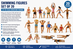 Swimming Figures Set – 20 Piece HO Scale Miniature People Collection