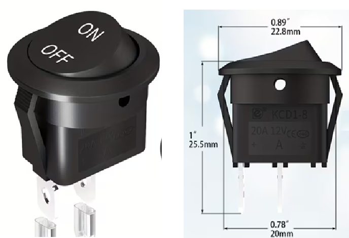 Mini 2 Pin SPST ON/OFF Round Rocker Switch – 20mm with Pre-Wired Leads