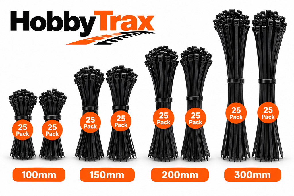 Black Nylon Cable Ties / Zip Ties – 25 Pack – Various Lengths