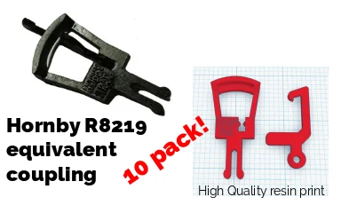 Hornby R8219 equivalent 10-pack 3D resin printed couplings product graphic