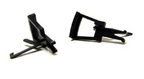 Close-up of two black Hornby R8219 style NEM couplings