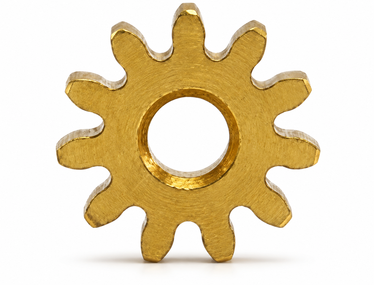 Enhanced high-resolution image of Hornby X8271 11 tooth brass pinion gear
