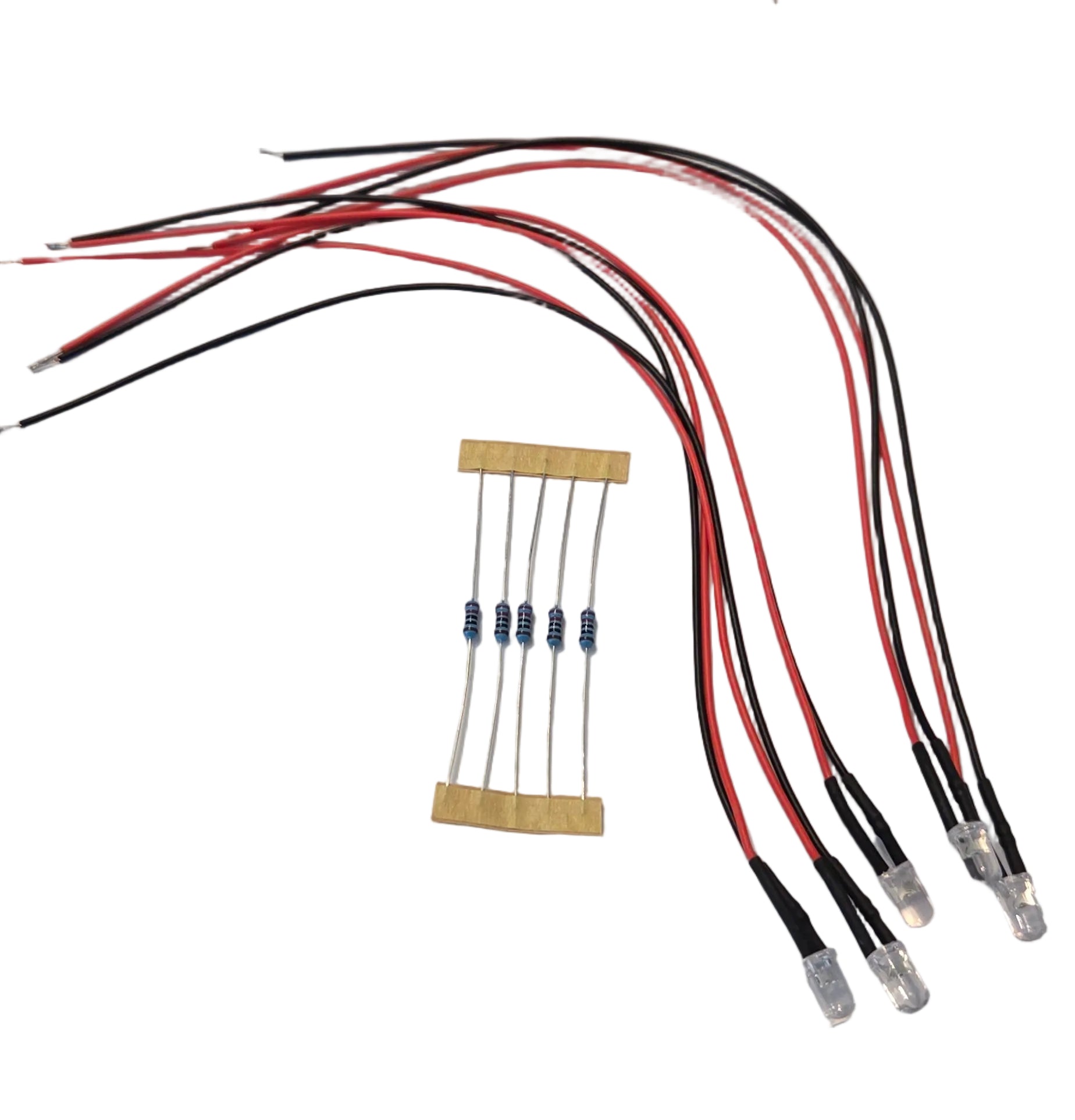 5mm LED Kit wired with Resistors – 12V DC (Pack of 5) Green/Yellow/Red/White/Blue